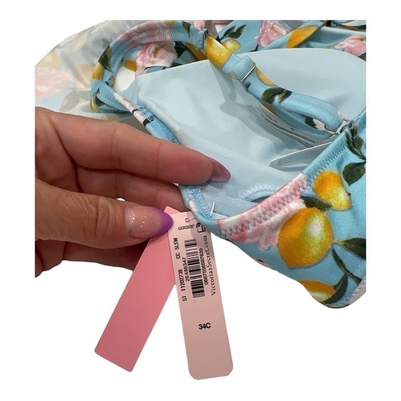 Victoria Secret Swim Ruffle Brazilian Bikini Set In Blue Lemon size 34 C/ M new - Picture 8 of 10